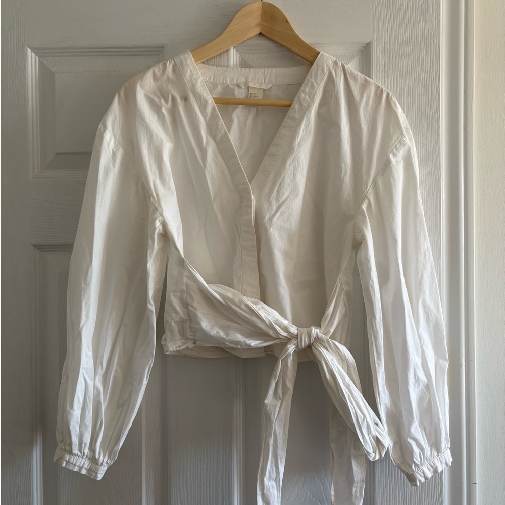 H&M White Tie-Waist Wrap Blouse